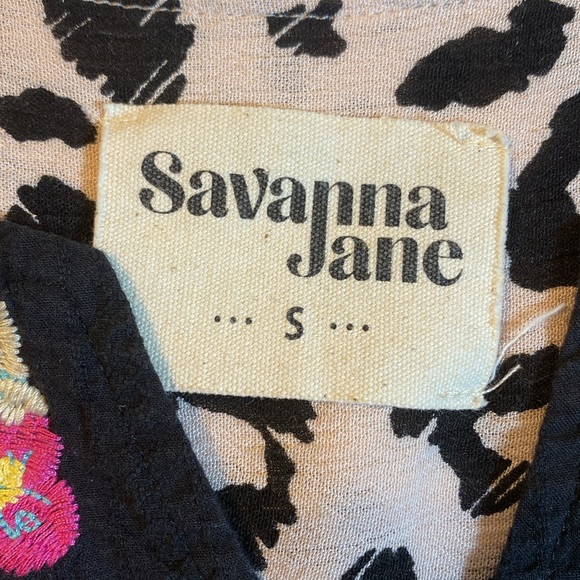 Savanna Jane Leopard Print Top Size S Embroidered Folk Art Shabby Chic Boho - Picture 7 of 8